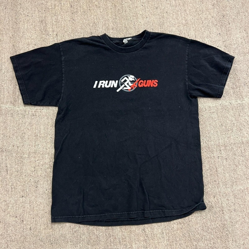 Vintage I Run Guns Shirt Mens Large Black 2000s Y2K
